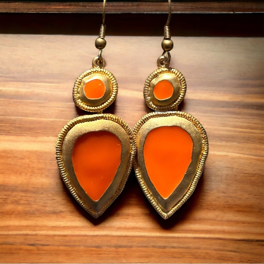Gold and Orange Droplet Costume Earrings